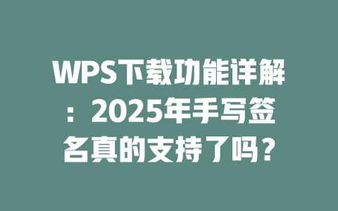 WPS下载功能详解:2025年手写签名真的支持了吗? 二