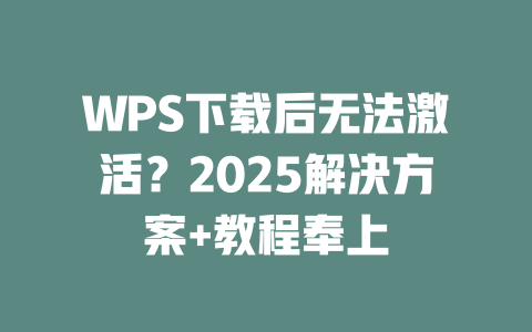 WPS下载后无法激活?2025解决方案+教程奉上 二