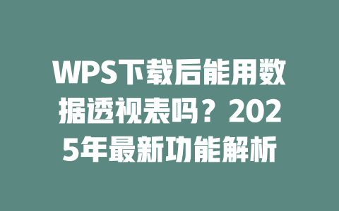 WPS下载后能用数据透视表吗?2025年最新功能解析 二