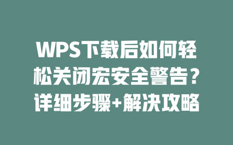 WPS下载后如何轻松关闭宏安全警告?详细步骤+解决攻略 二