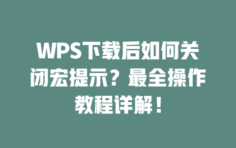 WPS下载后如何关闭宏提示?最全操作教程详解! 二