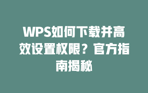 WPS如何下载并高效设置权限?官方指南揭秘 二