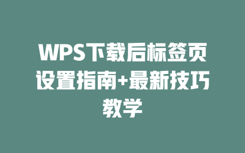 WPS下载后标签页设置指南+最新技巧教学 二