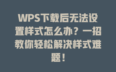 WPS下载后无法设置样式怎么办？一招教你轻松解决样式难题！ 二