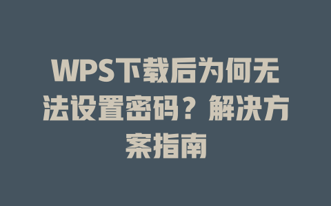 WPS下载后为何无法设置密码？解决方案指南 二